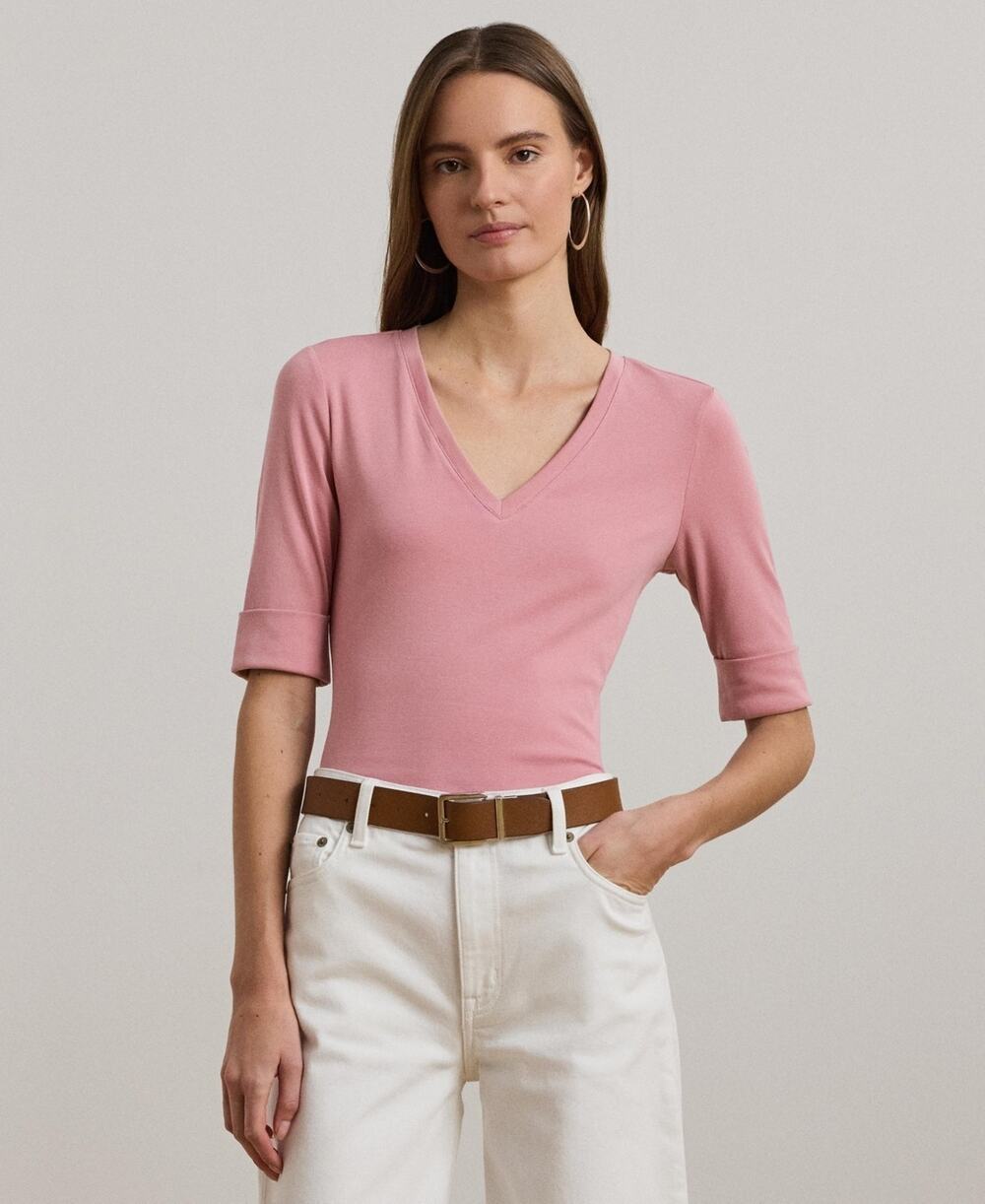 Lauren Ralph Lauren Elbow-Sleeve Top Rose Muave Size XXL 3958